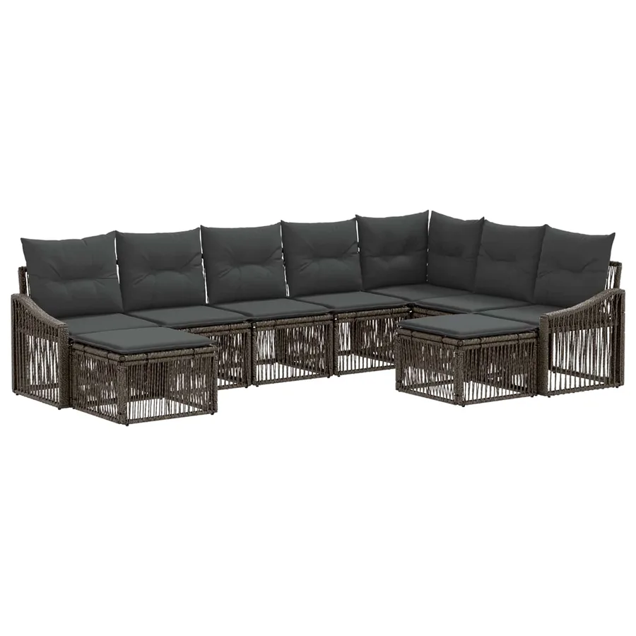 Ensemble de canapé de jardin 9 pcs Gris polyrotin - 2