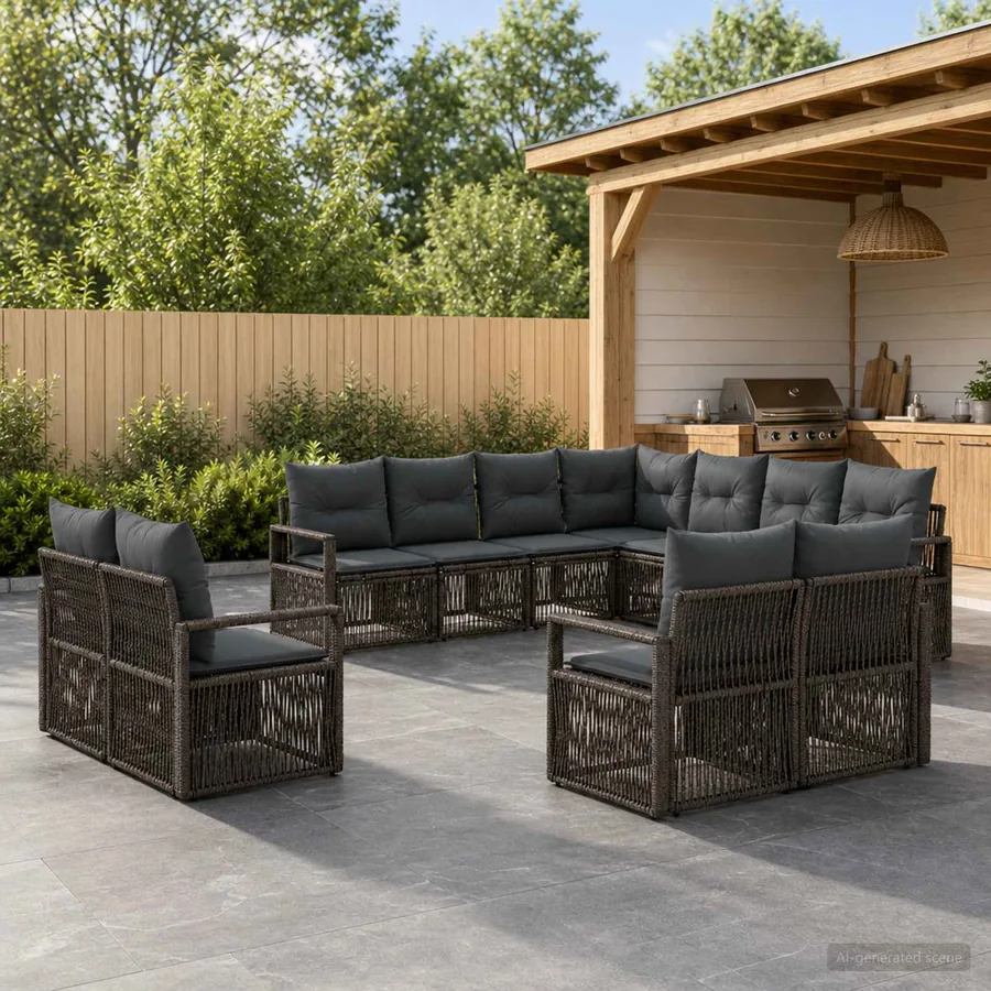 Ensemble de canapé de jardin 11 pcs Gris polyrotin