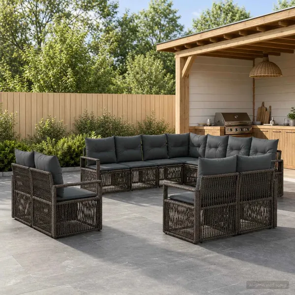 Ensemble de canapé de jardin 11 pcs Gris polyrotin