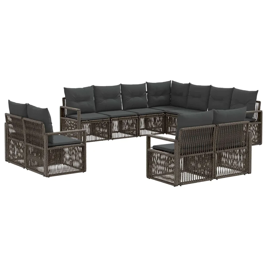 Ensemble de canapé de jardin 11 pcs Gris polyrotin - 2