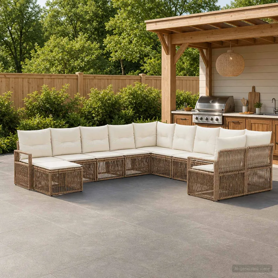 Ensemble de canapé de jardin 11 pcs Beige polyrotin
