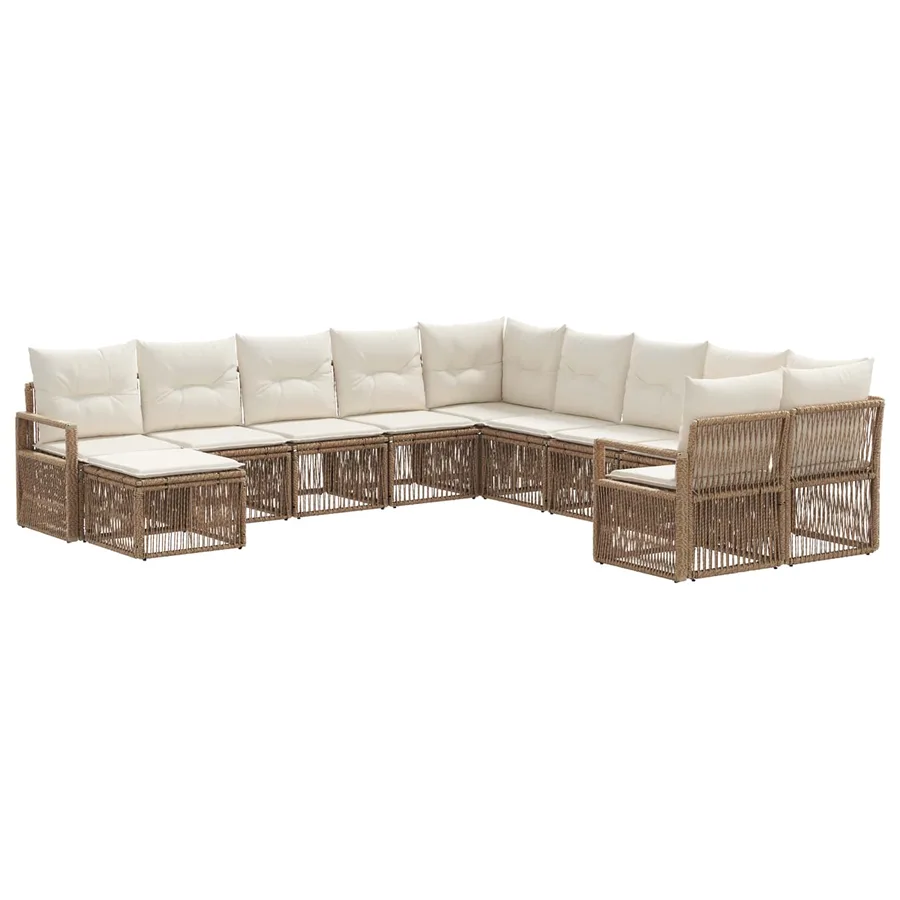 Ensemble de canapé de jardin 11 pcs Beige polyrotin - 2