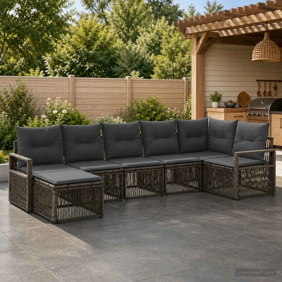 Ensemble de canapé de jardin 7 pcs Gris polyrotin