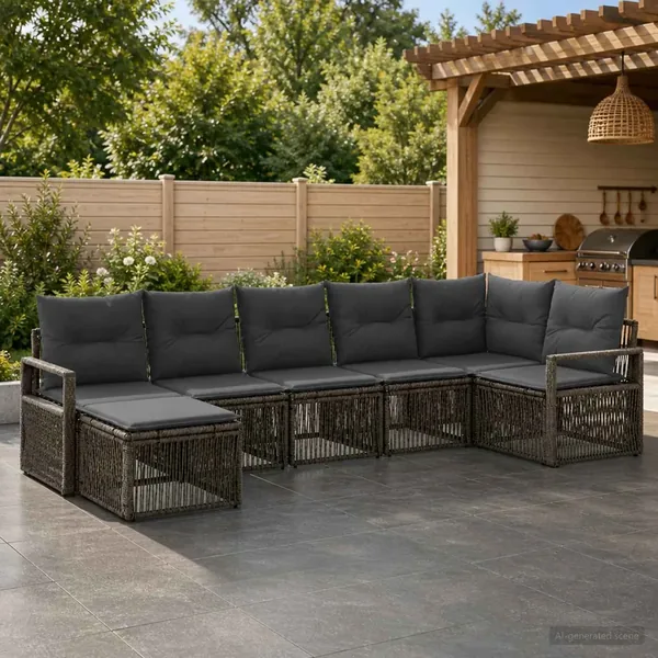 Ensemble de canapé de jardin 7 pcs Gris polyrotin