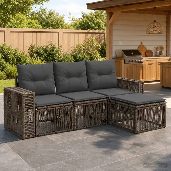 Ensemble de canapé de jardin 4 pcs Gris et Gris foncé polyrotin