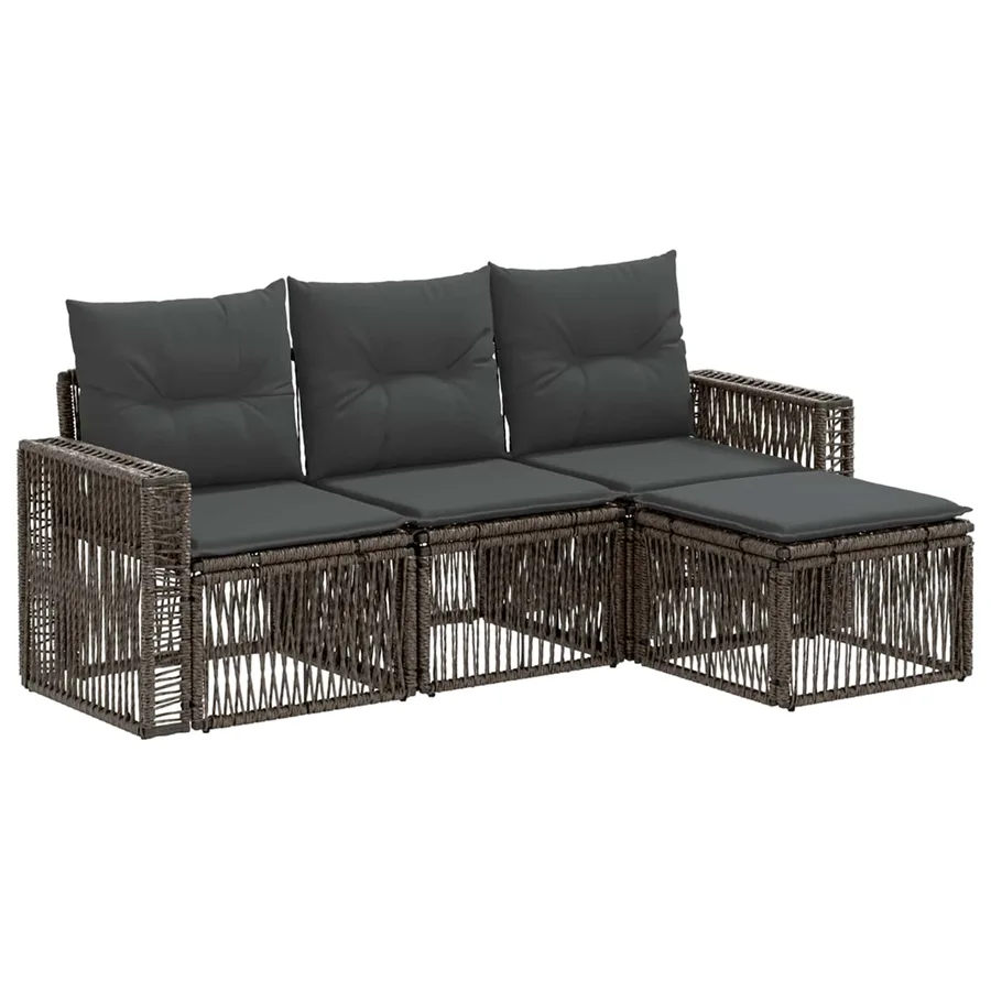 Ensemble de canapé de jardin 4 pcs Gris et Gris foncé polyrotin - 2