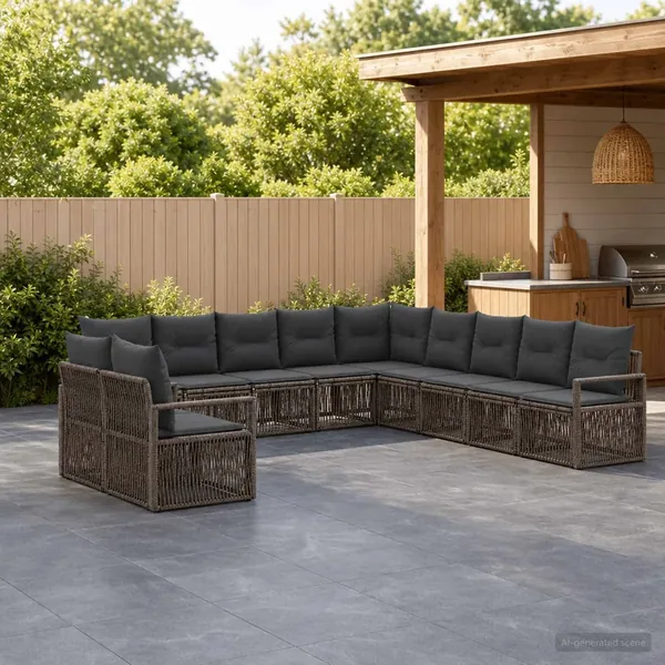 Ensemble de canapé de jardin 11 pcs Gris polyrotin