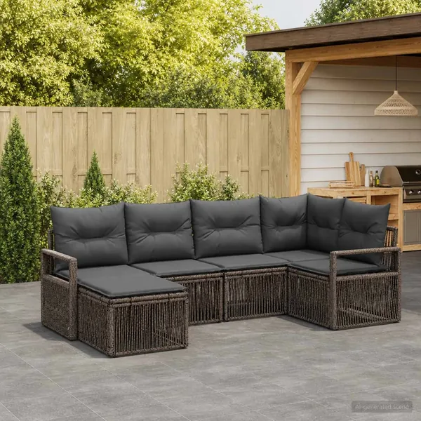 Ensemble de canapé de jardin 6 pcs Gris polyrotin