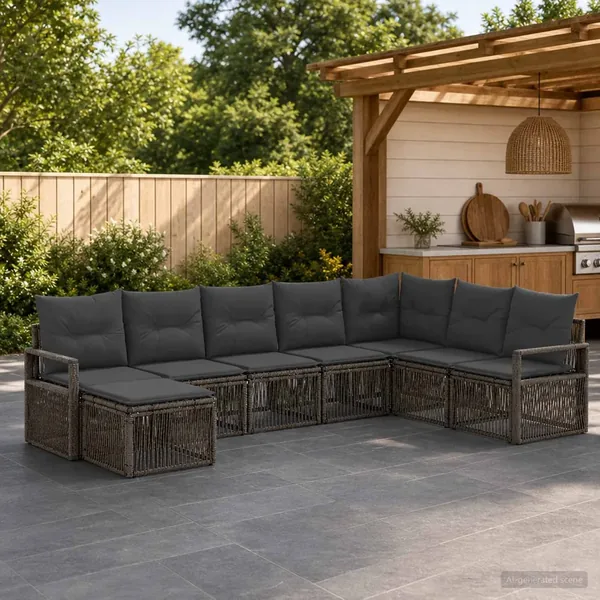 Ensemble de canapé de jardin 8 pcs Gris polyrotin
