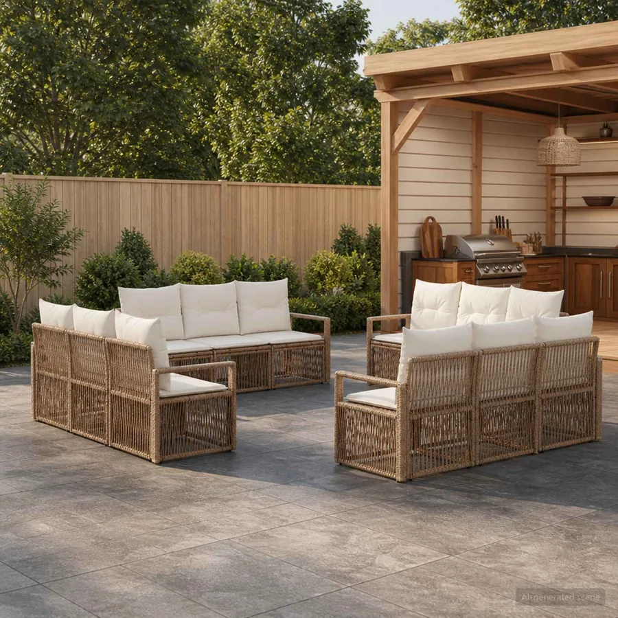 Ensemble de canapé de jardin 12 pcs Beige polyrotin