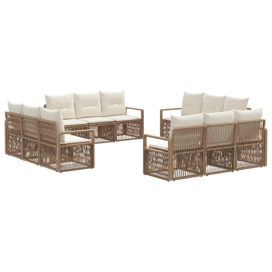 Ensemble de canapé de jardin 12 pcs Beige polyrotin - 2