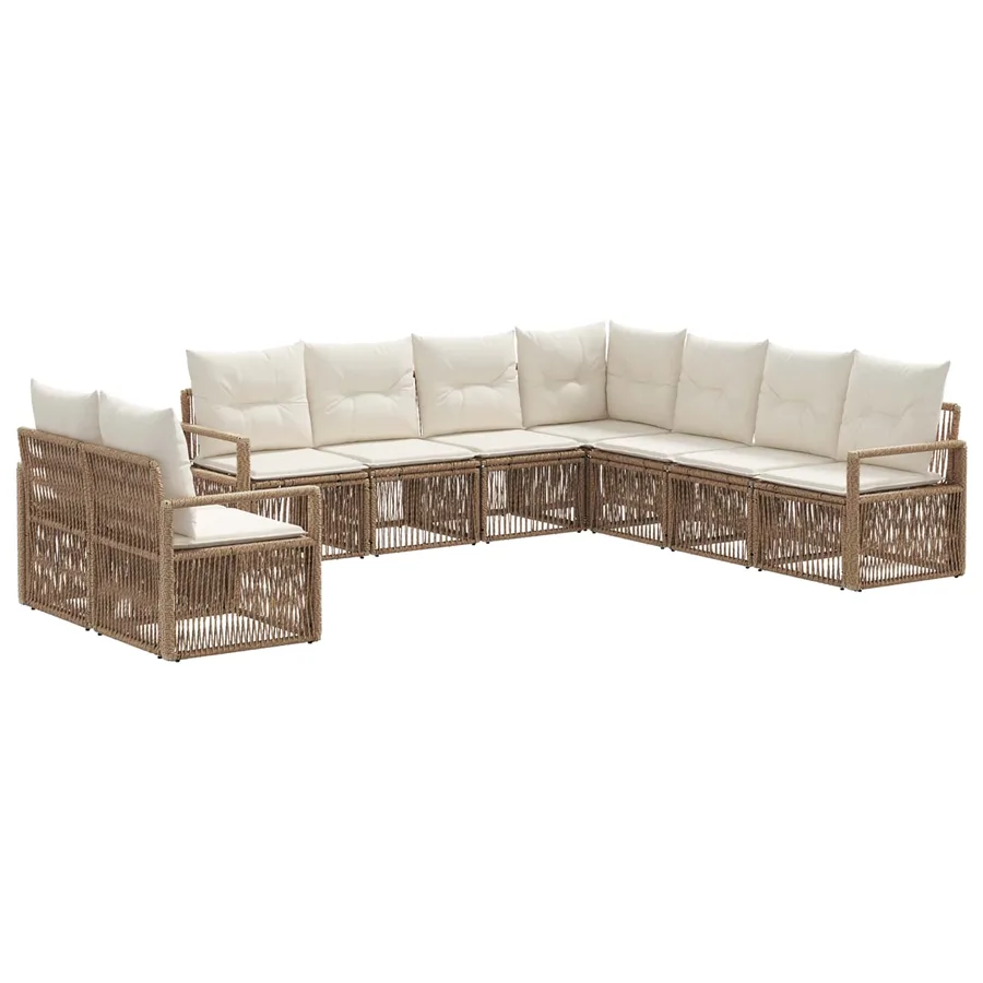 Ensemble de canapé de jardin 9 pcs Beige polyrotin - 2