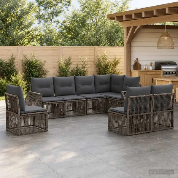 Ensemble de canapé de jardin 8 pcs Gris et Gris foncé polyrotin