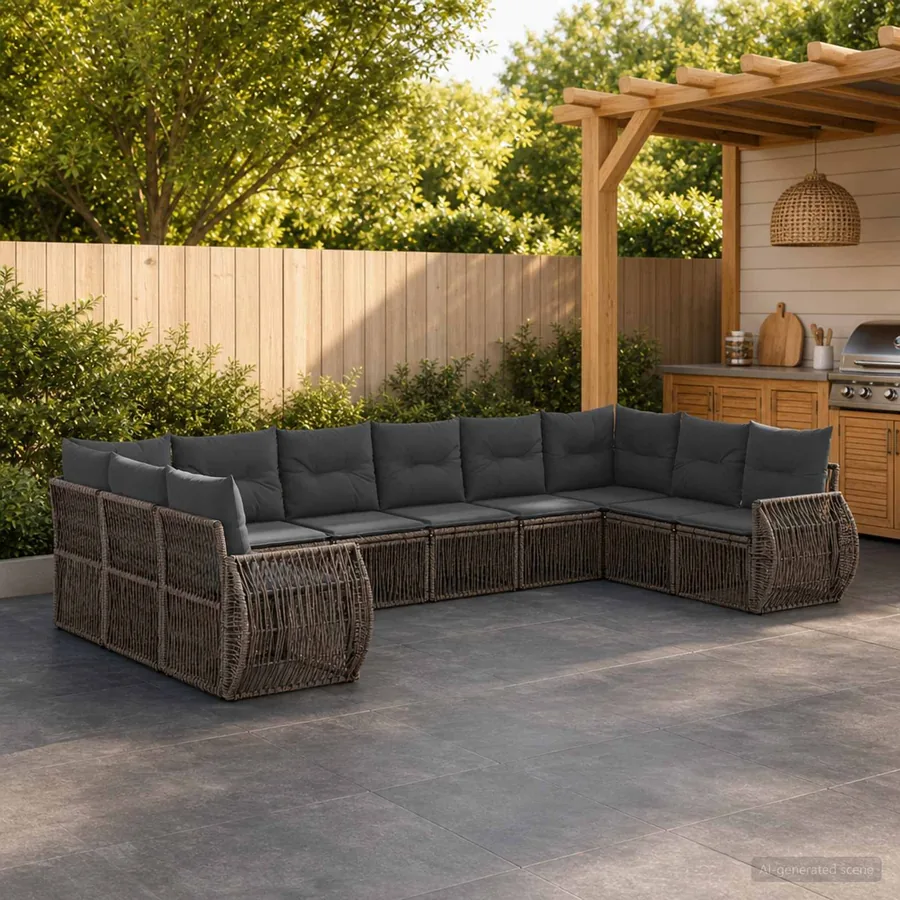 Ensemble de canapé de jardin 10 pcs Gris et Gris foncé