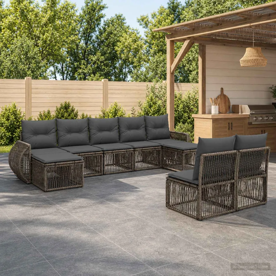 Ensemble de canapé de jardin 9 pcs Gris et Gris foncé polyrotin