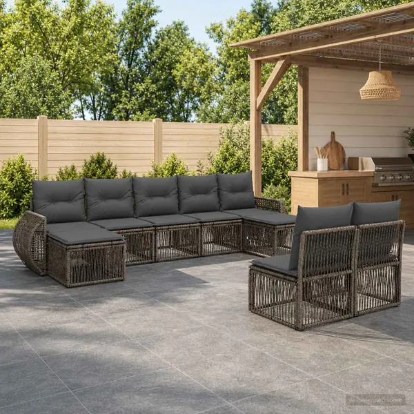 Ensemble de canapé de jardin 9 pcs Gris et Gris foncé polyrotin