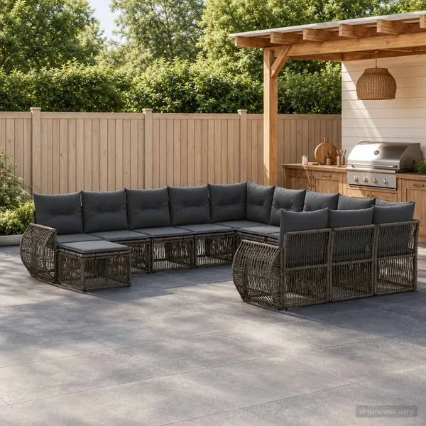 Ensemble de canapé de jardin 12 pcs Gris polyrotin