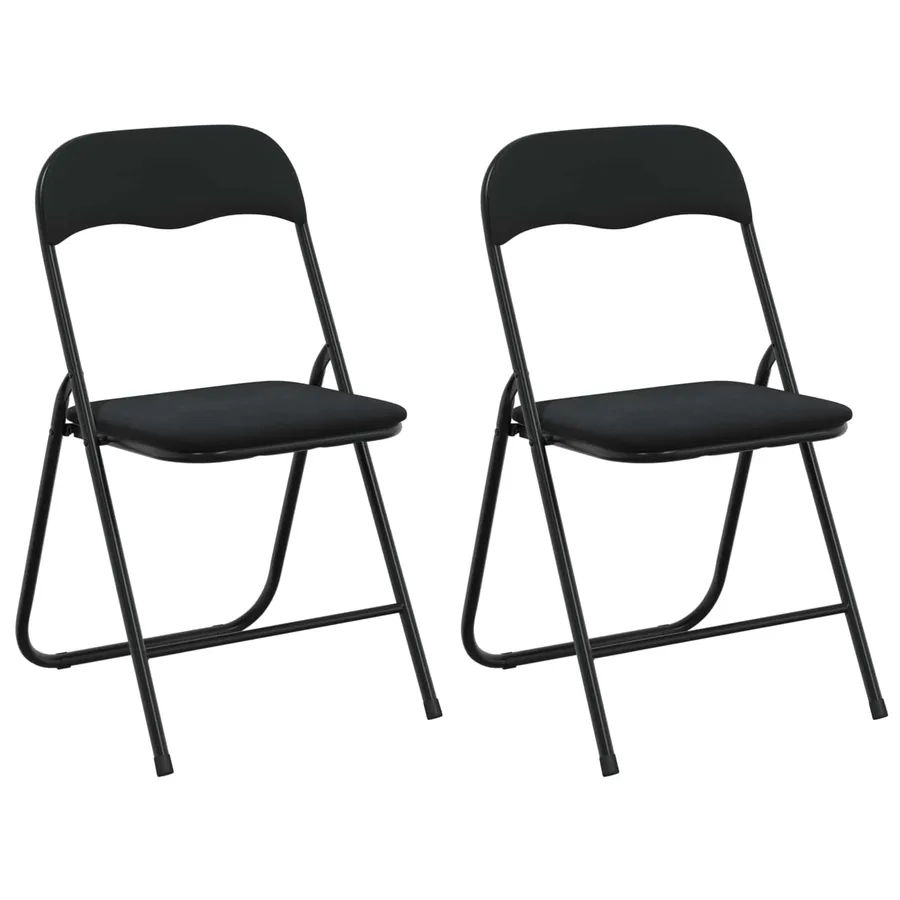 Chaise pliante 2 pcs Noir 48 x 44 x 78 cm Velours - 2