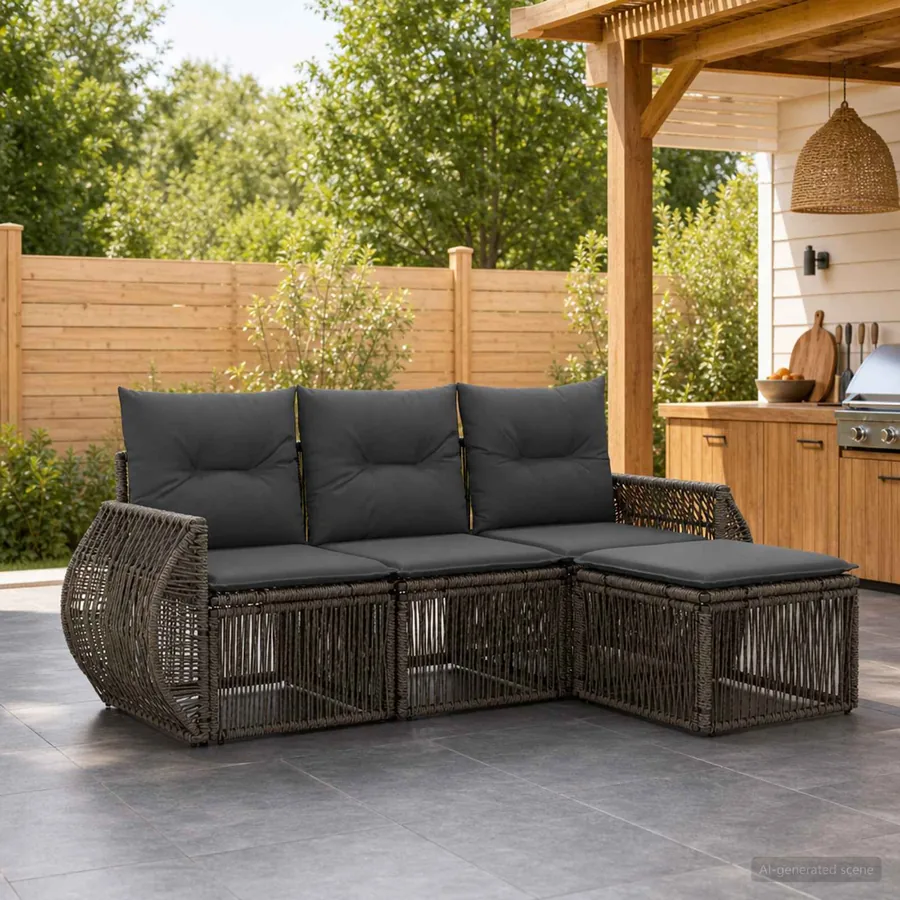 Ensemble de canapé de jardin 4 pcs Gris et Gris foncé polyrotin