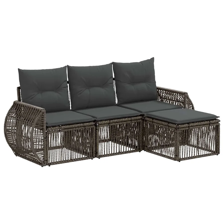 Ensemble de canapé de jardin 4 pcs Gris et Gris foncé polyrotin - 2
