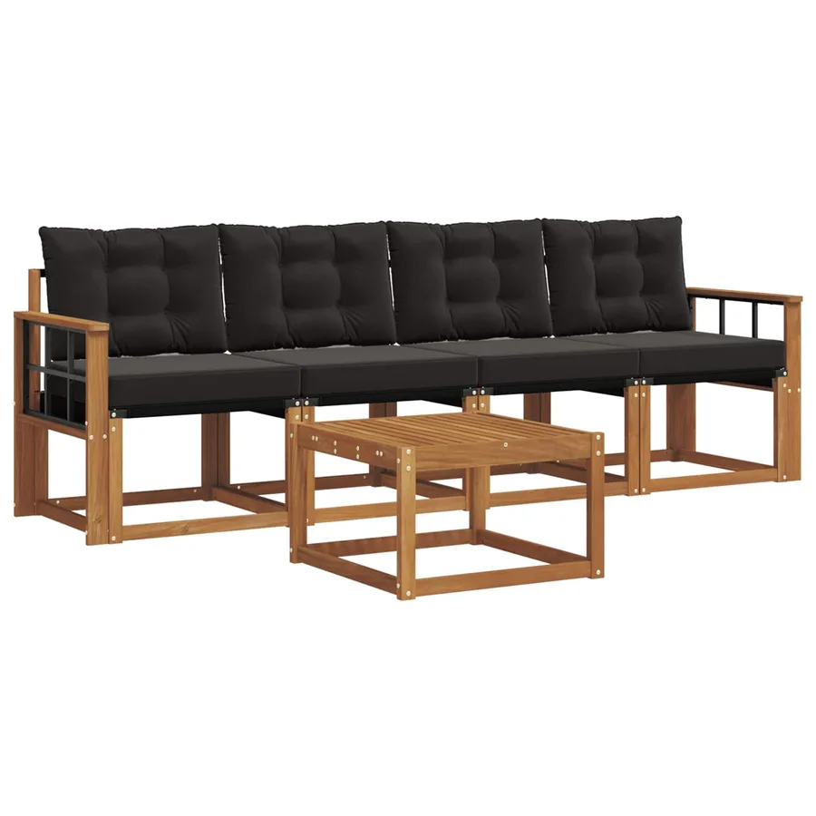 Ensemble de canapés d'extérieur 5 pcs Naturel et Noir - 2
