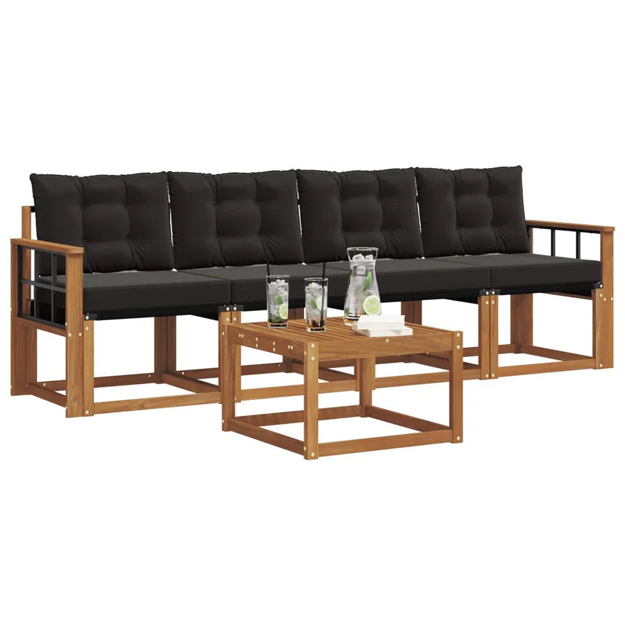 Ensemble de canapés d'extérieur 5 pcs Naturel et Noir - 3