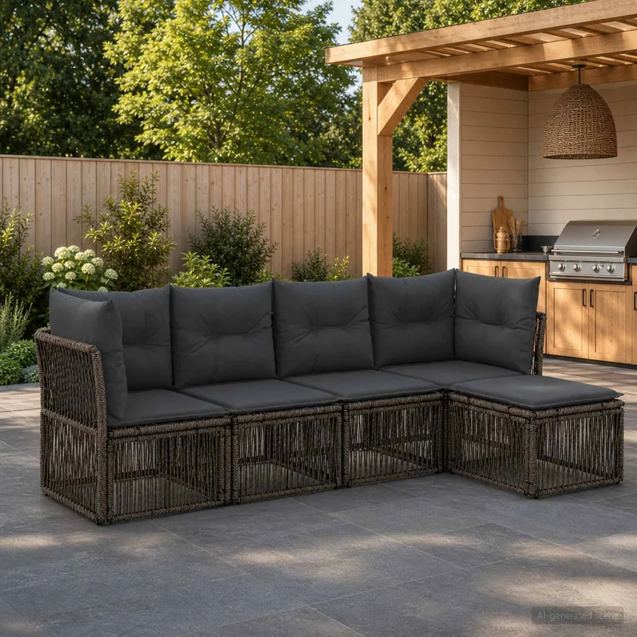 Ensemble de canapé de jardin 5 pcs Gris polyrotin