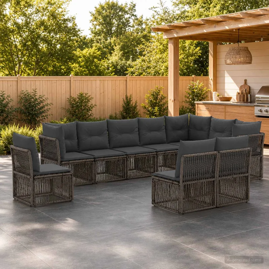 Ensemble de canapé de jardin 10 pcs Gris polyrotin