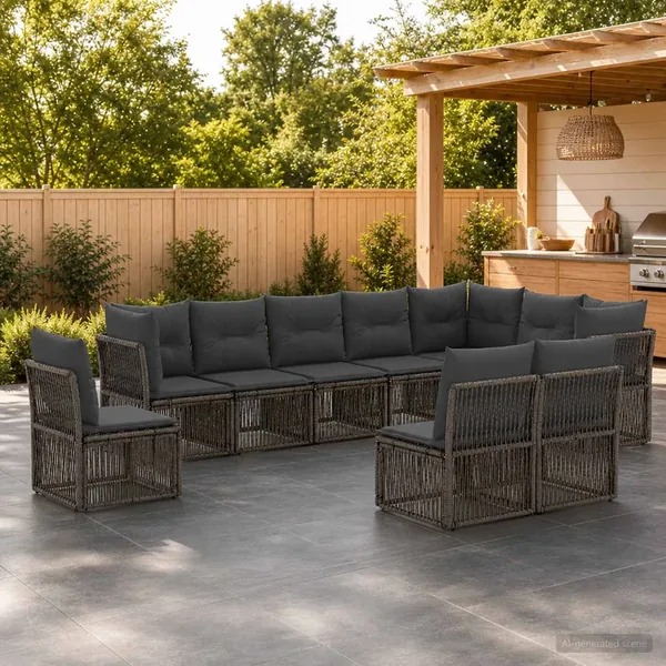 Ensemble de canapé de jardin 10 pcs Gris polyrotin