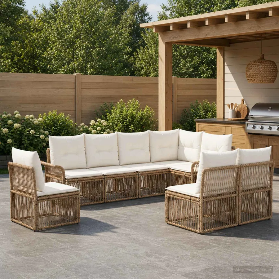 Ensemble de canapé de jardin 8 pcs Beige polyrotin