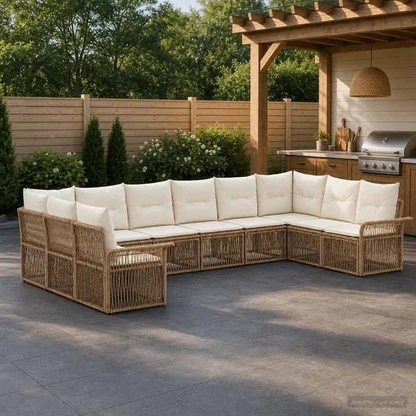 Ensemble de canapé de jardin 10 pcs Beige polyrotin
