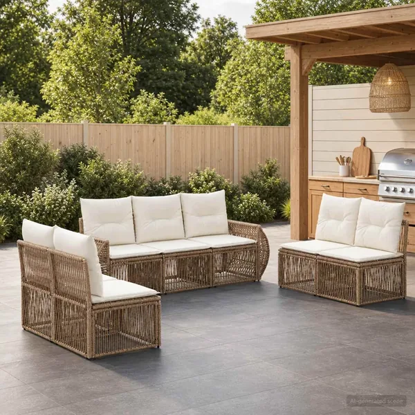 Ensemble de canapé de jardin 7 pcs Beige et blanc crème