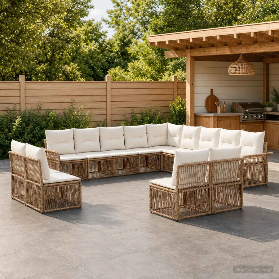 Ensemble de canapé de jardin 13 pcs Beige polyrotin