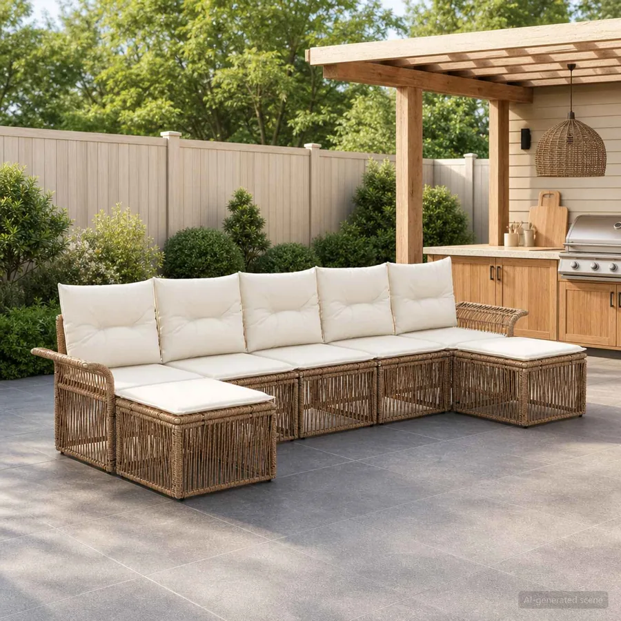 Ensemble de canapé de jardin 7 pcs Beige polyrotin