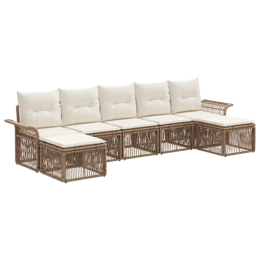 Ensemble de canapé de jardin 7 pcs Beige polyrotin - 2