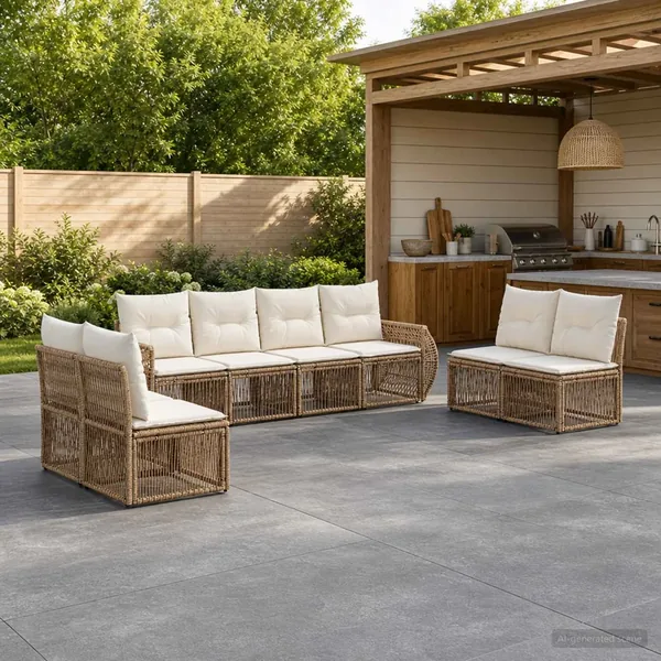 Ensemble de canapé de jardin 8 pcs Beige et blanc crème