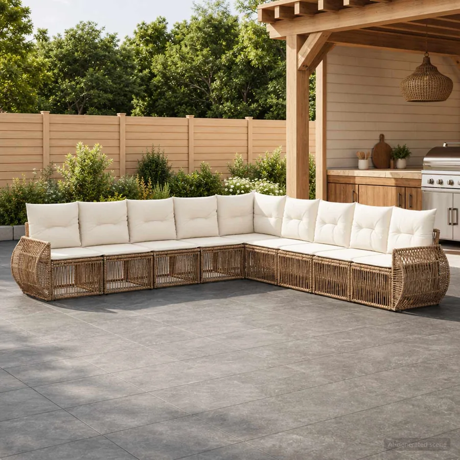 Ensemble de canapé de jardin 9 pcs Beige et blanc crème