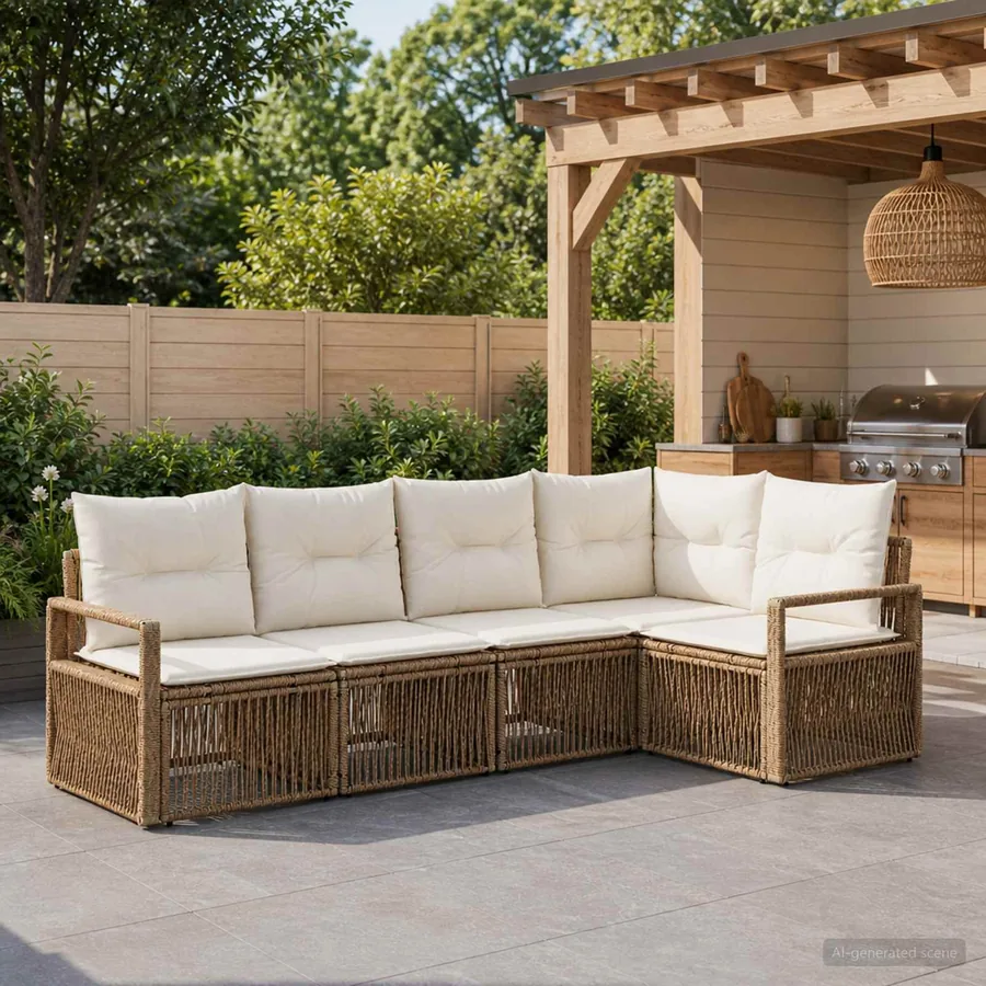 Ensemble de canapé de jardin 5 pcs Beige polyrotin