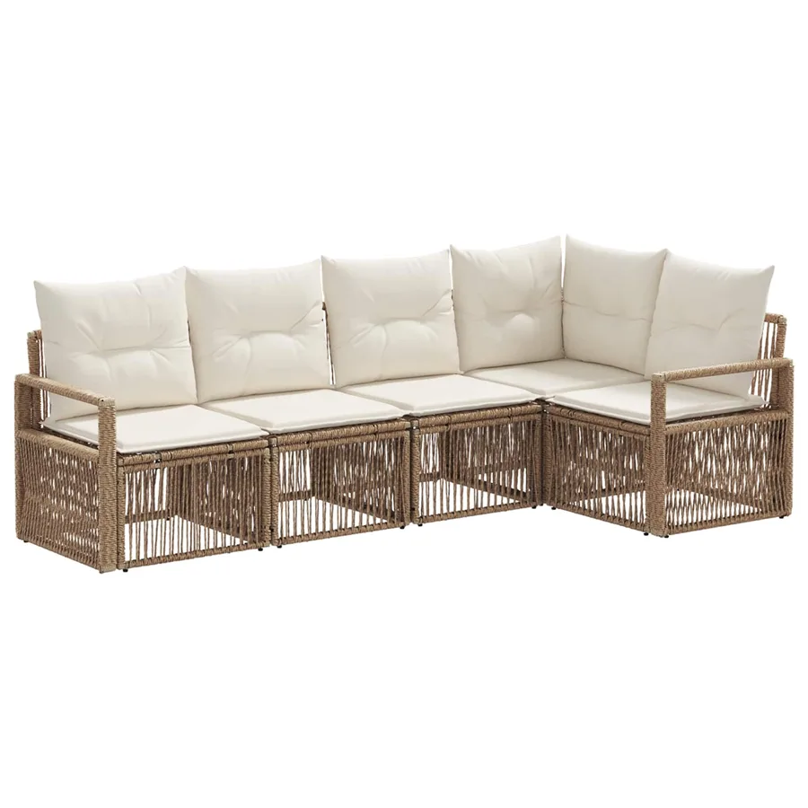 Ensemble de canapé de jardin 5 pcs Beige polyrotin - 2
