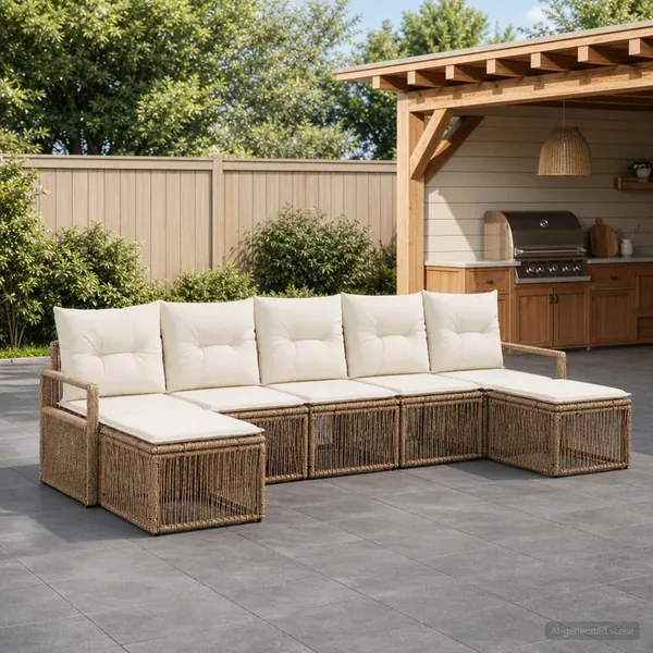 Ensemble de canapé de jardin 7 pcs Beige polyrotin