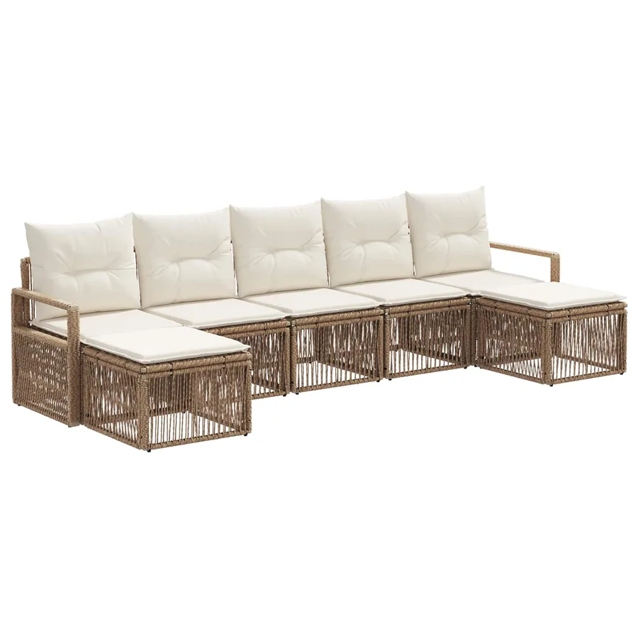 Ensemble de canapé de jardin 7 pcs Beige polyrotin - 2