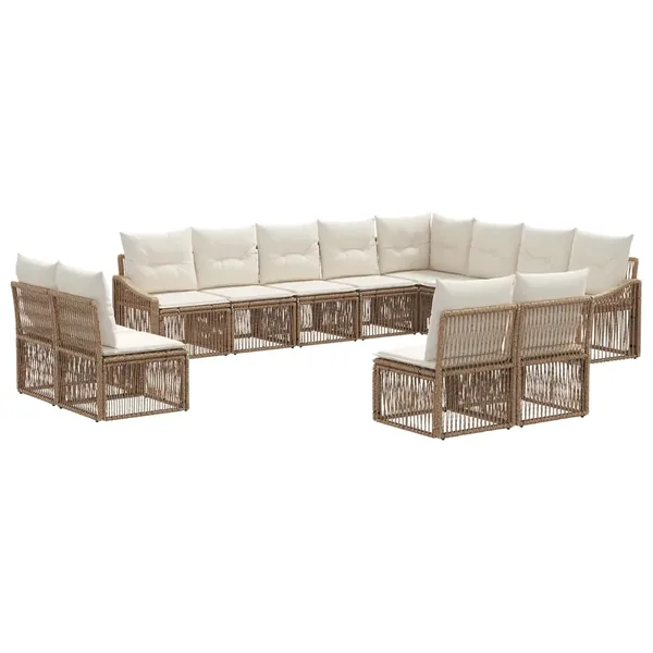 Ensemble de canapé de jardin 12 pcs Beige polyrotin