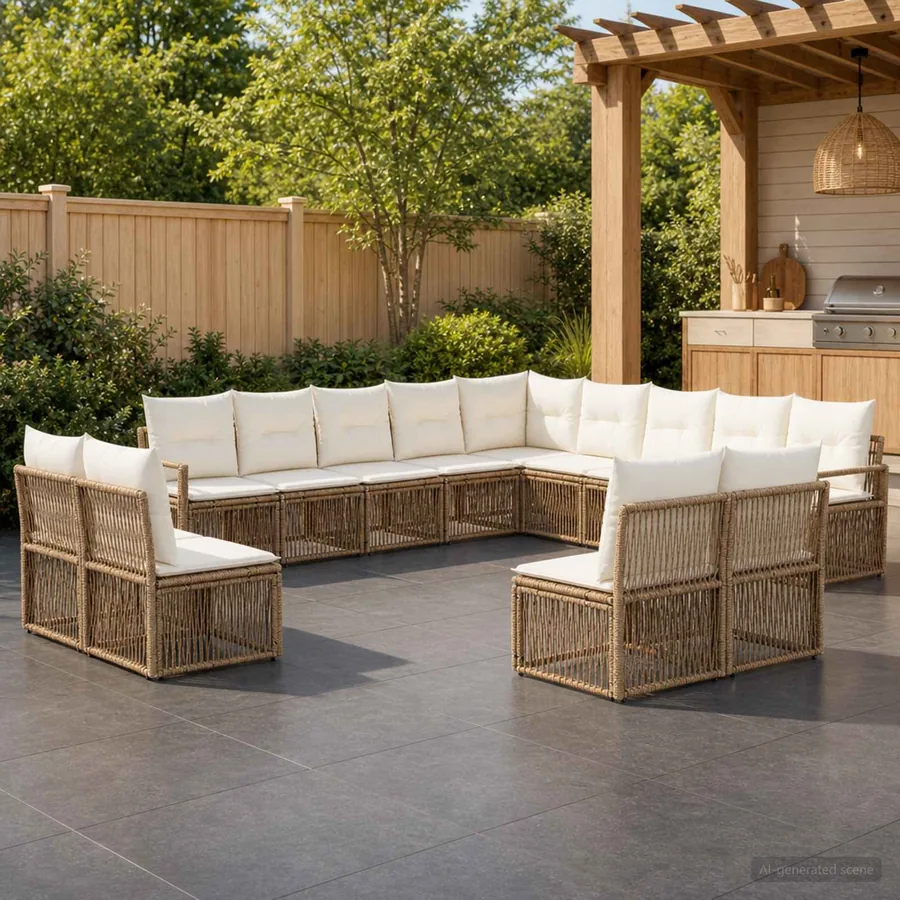 Ensemble de canapé de jardin 13 pcs Beige polyrotin