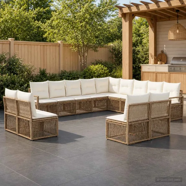 Ensemble de canapé de jardin 13 pcs Beige polyrotin