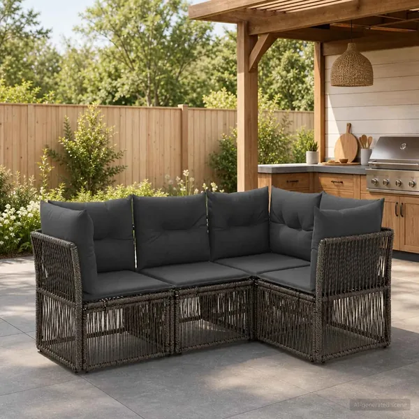 Ensemble de canapé de jardin 4 pcs Gris polyrotin