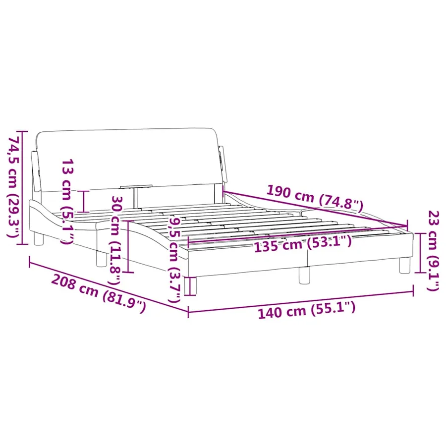 Cadre de lit Dover Gris clair 135 x 190 cm tissu - 9