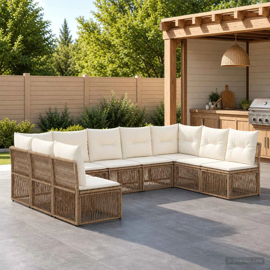 Ensemble de canapé de jardin 9 pcs Beige polyrotin