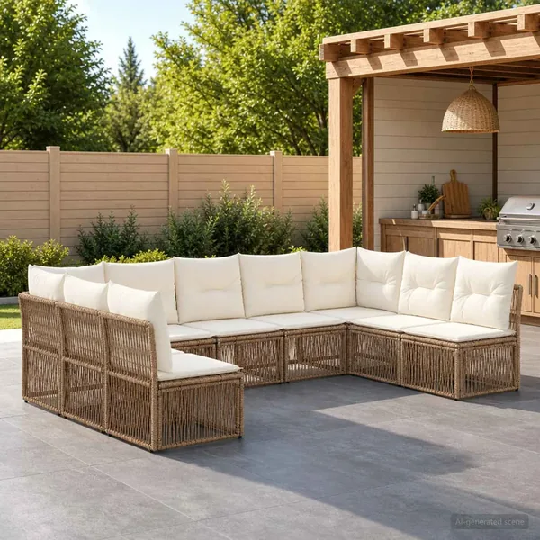 Ensemble de canapé de jardin 9 pcs Beige polyrotin