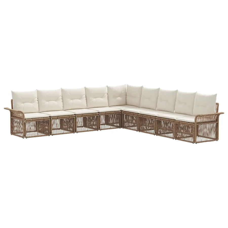 Ensemble de canapé de jardin 9 pcs Beige polyrotin