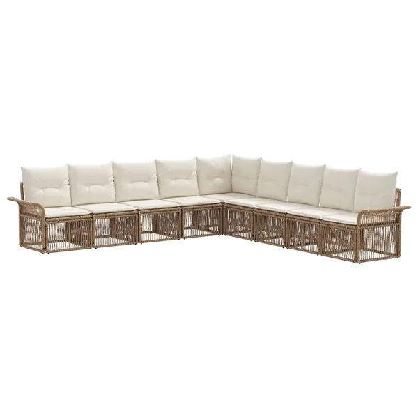 Ensemble de canapé de jardin 9 pcs Beige polyrotin
